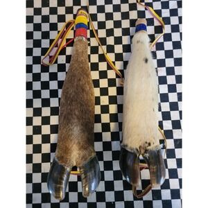 Vintage Pair Cow Hoof Bottles Taxidermy Novelty Folk Art Bar Decor